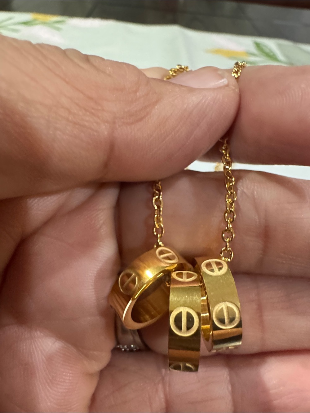 Gold-Tone Women’s Screw-Accent Ring Pendant Necklace